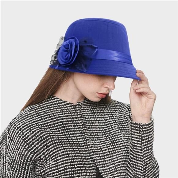 Vintage Felt Cloche Hat Winter Floral Fedora Bucket Hat Bowler Hats - Picture 2 of 6